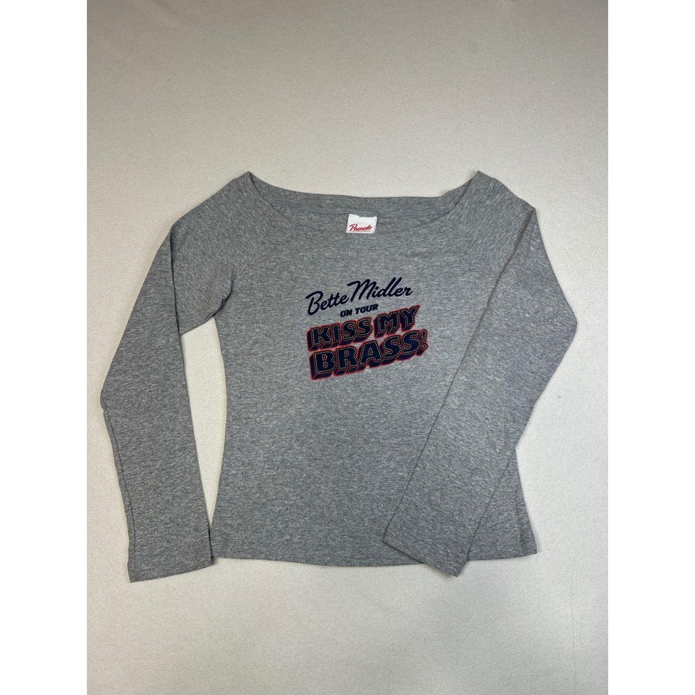 VINTAGE Bette Midler 'Kiss My Brass' Tour Shirt Gray Long Sleeve Boat Neck Mediu